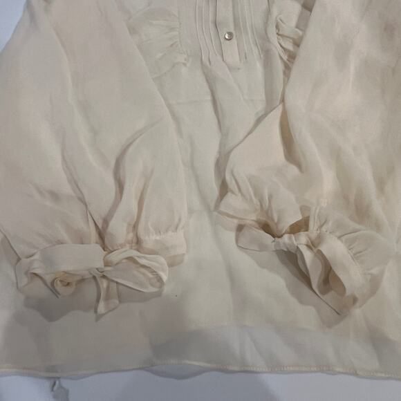 Studio M by Max Studio 100% silk chiffon sheer tie wrist blouse ivory large - Picture 9 of 9